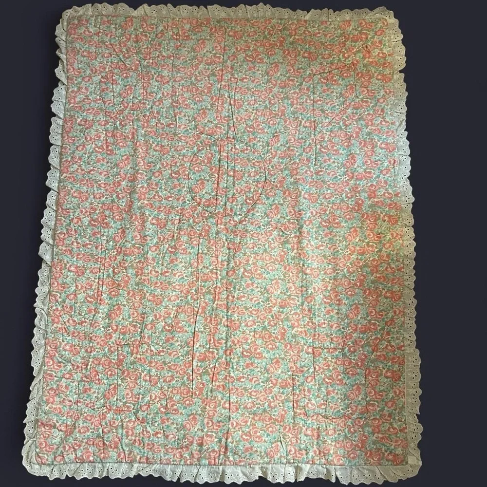 ✨ Reversible Antique Handmade Patchwork Baby Quilt –